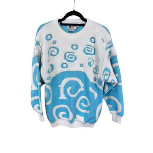 Organically Grown Vintage Geometric Knit Pullover Sweater Size Small Men's Blue